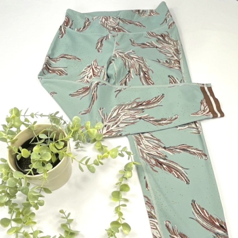 Free People Movement Green Leaf Leggings , Size: L